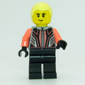 fig-014229 – Race Driver - Flat Silver Torso, Coral Arms, Black Legs, Bright Light Yellow Hair