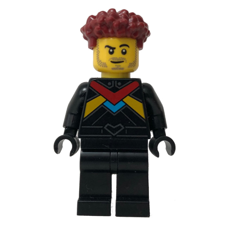 fig-014232 – Race Driver - Black Torso, Black Legs, Dark Red Hair