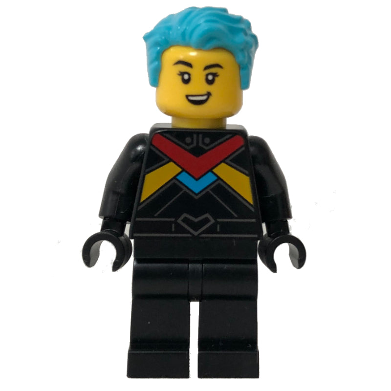fig-014233 – Race Driver - Black Torso, Black Legs, Medium Azure Hair