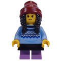 fig-014279 – Kid, Bright Light Blue Torso, Black Dress, Medium Lavender Legs, Dark Red Beanie