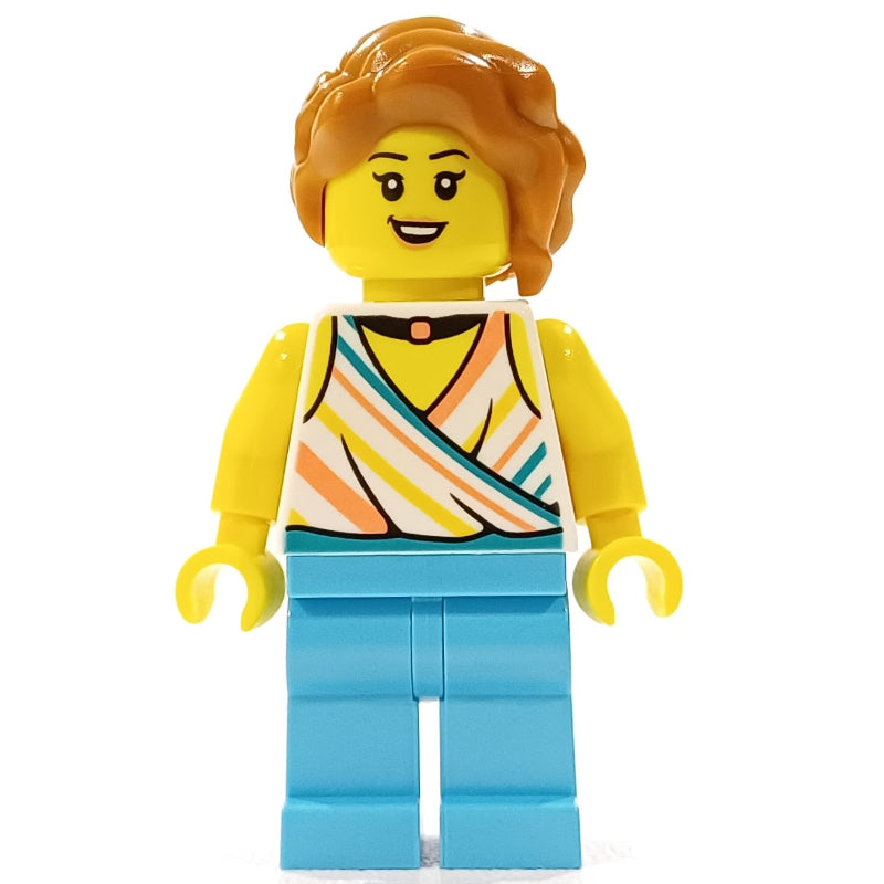 fig-014319 – Woman, White Top, Medium Azure Legs, Dark Orange Hair