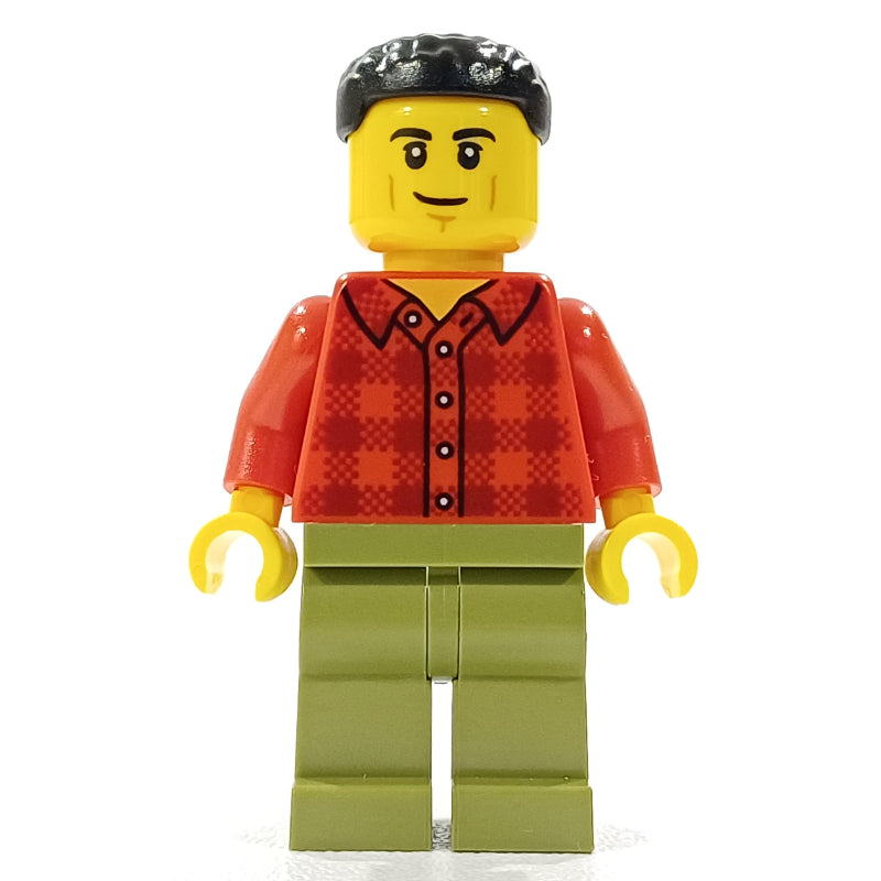 fig-014323 – Man, Red Plaid Shirt, Olive Green Legs