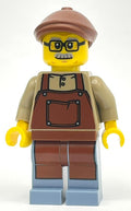 fig-014385 – Man, Dark Tan Shirt with Reddish Brown Apron, Glasses and Moustache, Reddish Brown Hat