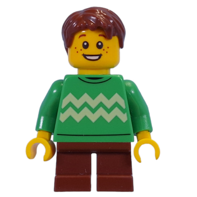 fig-014488 – Kid - Bright Green Torso, Reddish Brown Legs, Reddish Brown Hair