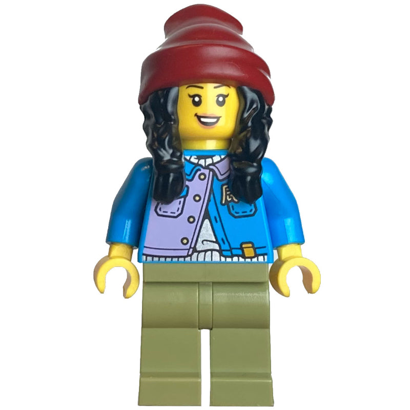 fig-014502 – Dark Azure Torso, Olive Green Legs, Dark Red Beanie, Black Hair