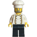 fig-014504 – Chef - White Torso, Black Legs, White Hat, Dark Bluish Grey Beard