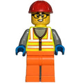 fig-014630 – Construction Worker, Vibrant Yellow Safety Vest, Orange Legs, Red Hard Hat