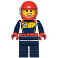 fig-014632 – Race Driver, Dark Blue and White Racing Suit, Red Helmet with Visor