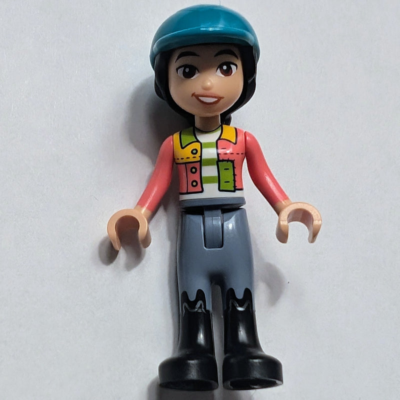 fig-014641 – Liann - Lime and Coral Shirt, Sand Blue Pants with Black Boots