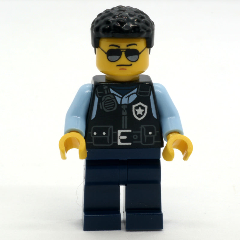 fig-014694 – Police Officer - Black Torso, Dark Blue Legs, Short Black Hair