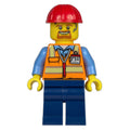 fig-014737 – Construction Worker, Orange Safety Vest, Dark Blue Legs, Red Hard Hat, Goatee