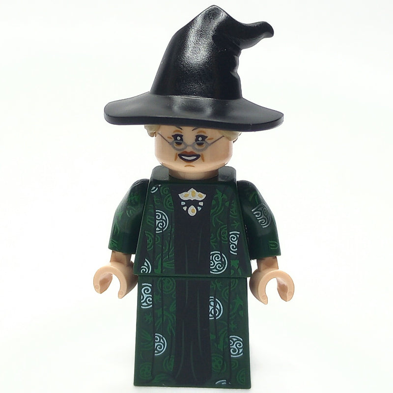 fig-014755 – Professor Minerva McGonagall, Dark Green Robe, Black Hat with Dark Tan Hair, Silver Circle Symbols