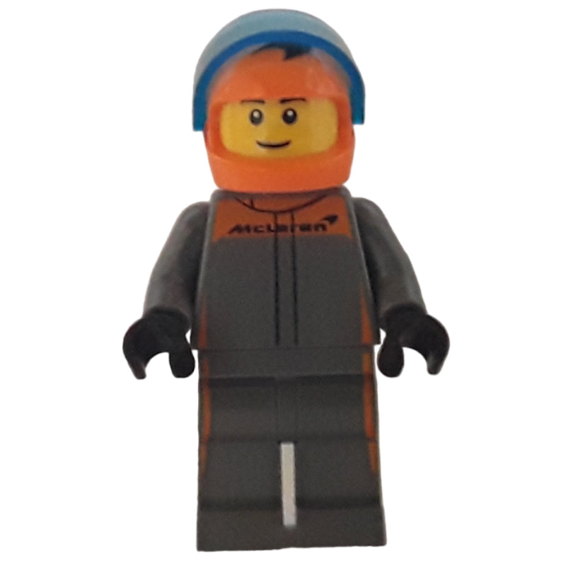 fig-014771 – Race Driver - Dark Bluish Grey Racing Suit, Orange Helmet