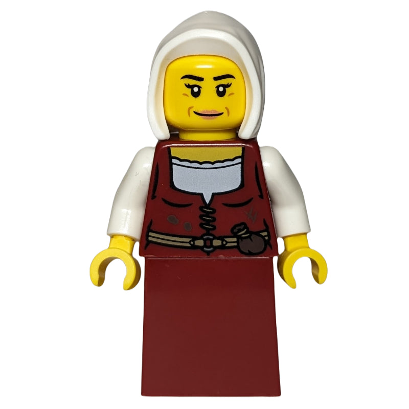 fig-014807 – Innkeeper, Dark Red Dress, White Hood
