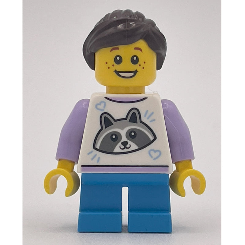 fig-014829 – Kid, White Torso, Dark Azure Legs, Dark Brown Hair