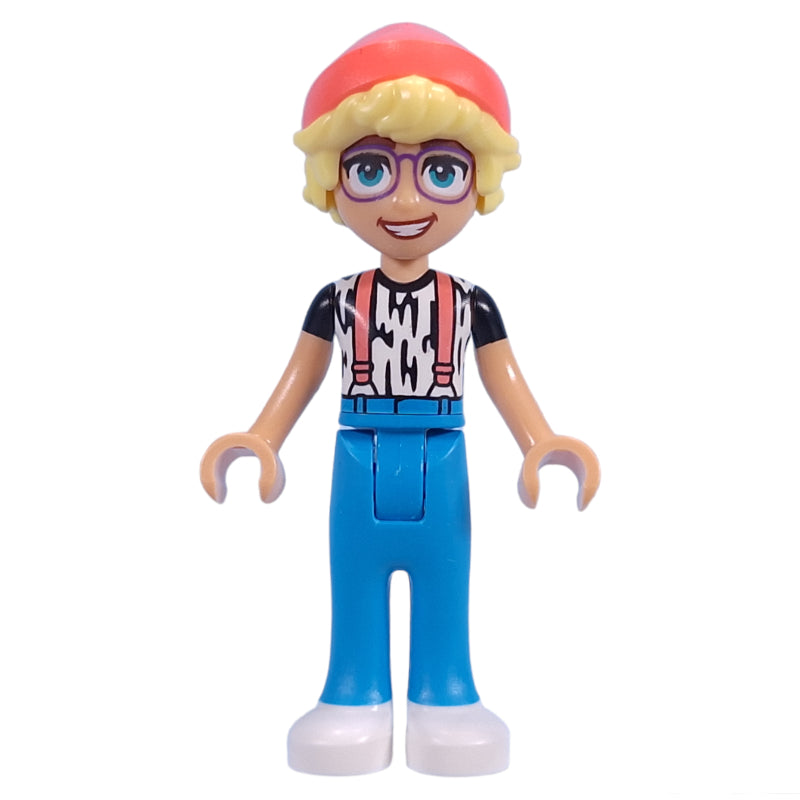fig-015015 – Olly - White Shirt, Dark Azure Legs, Coral Beany
