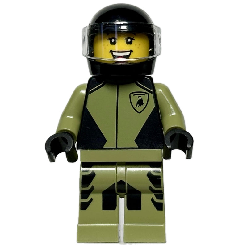 fig-015187 – Race Driver - Olive Green Suit, Lamborghini, Black Helmet