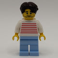 fig-015192 – White Striped Torso, Bright Light Blue Legs, Dark Brown Hair