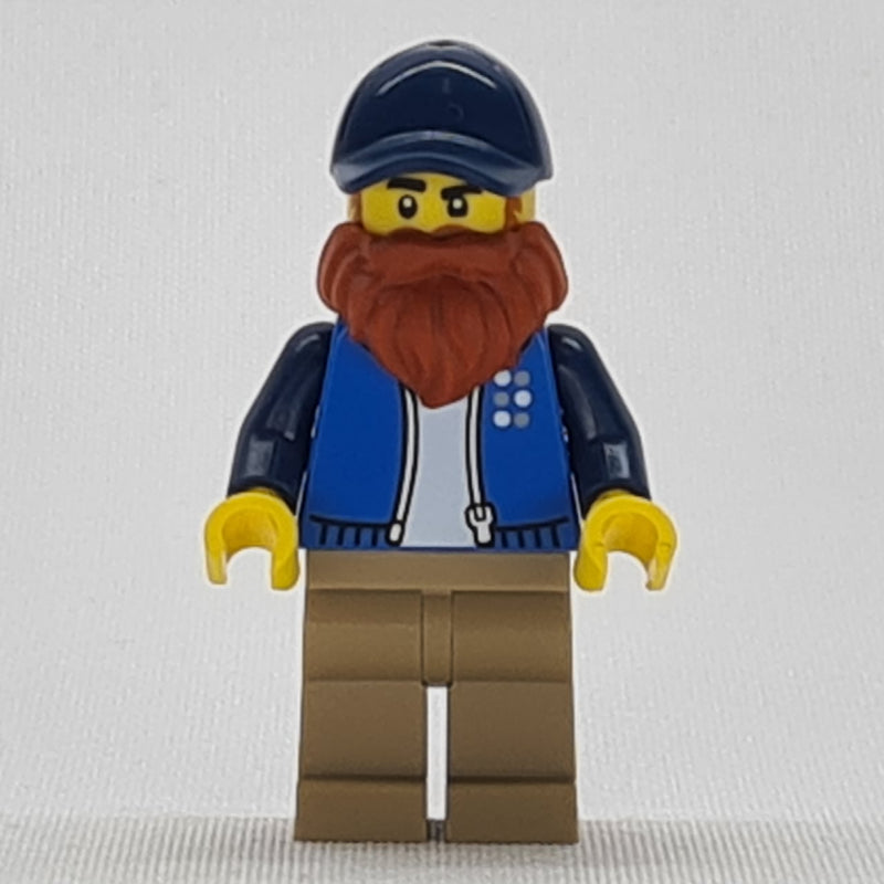 fig-015194 – Man, Dark Azure Jacket, Dark Tan Legs, Dark Blue Hat, Dark Orange Beard