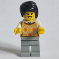 fig-015195 – Woman, Tan Argyle Sweater Vest, Light Bluish Gray Legs