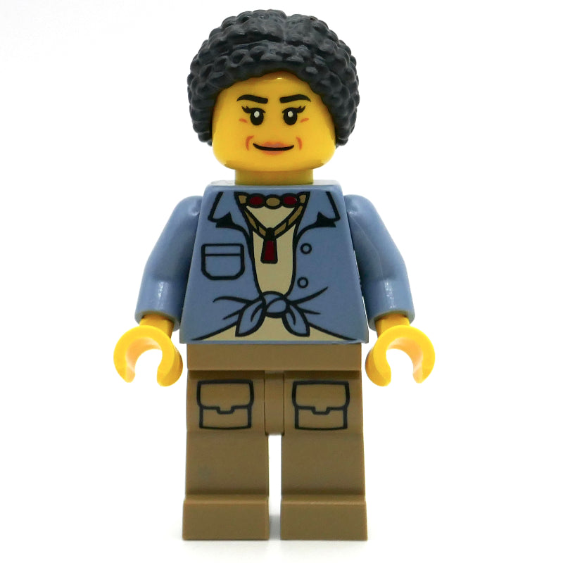 fig-015202 – Woman, Sand Blue Shirt, Dark Tan Legs, Black Hair