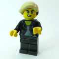 fig-015203 – Woman, Black Jacket, Pearl Titanium Legs, Hearing Aid