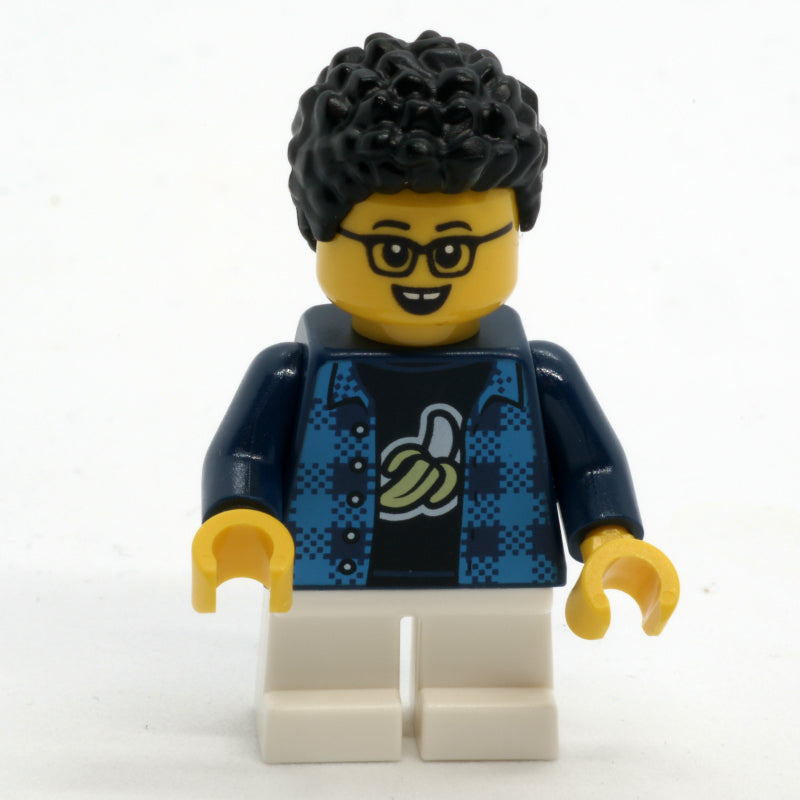 fig-015209 – Boy, Dark Blue Plaid Shirt, Short White Legs, Glasses