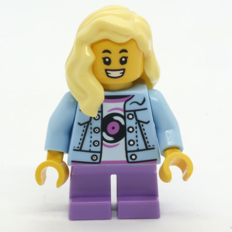 fig-015211 – Girl, Bright Light Blue Jacket, Short Medium Lavender Legs