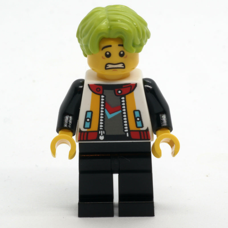 fig-015212 – Man, White Jacket, Black Legs, Lime Hair