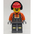 fig-015215 – Construction Worker, Dark Orange Shirt, Dark Bluish Gray Legs, Red Hard Hat with Ear Protection
