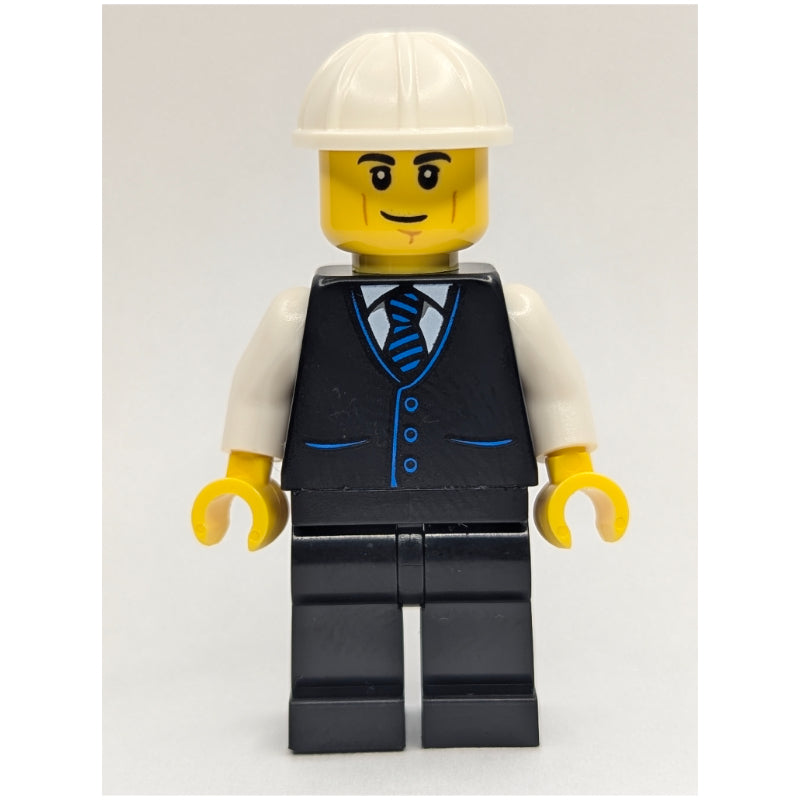 fig-015216 – Construction Foreman, Black Suit, White Hard Hat