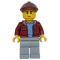 fig-015218 – Man, Dark Red Jacket, Light Bluish Gray Legs, Reddish Brown Flat Cap