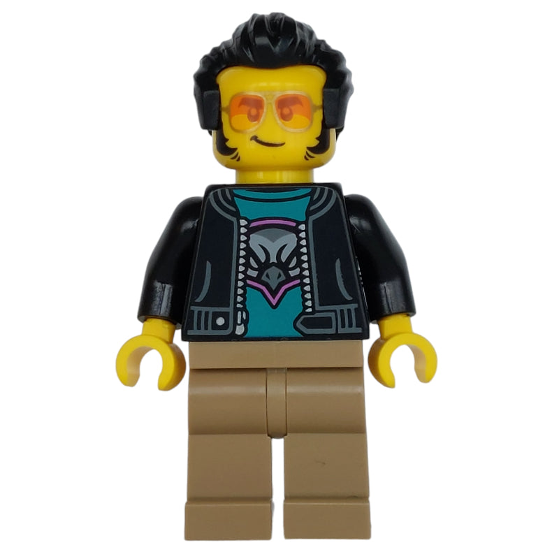 fig-015220 – Man, Black Jacket, Dark Tan Legs, Sunglasses