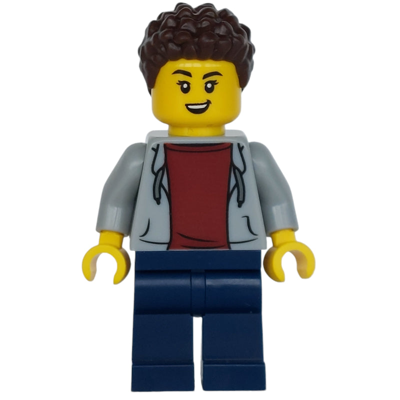 fig-015221 – Woman, Light Bluish Gray Jacket, Dark Blue Legs