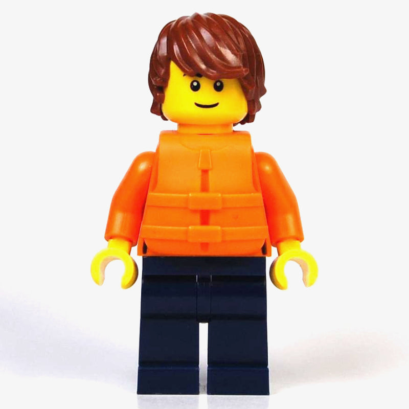 fig-015240 – Just Jason, Orange Torso, Dark Blue Legs, Reddish Brown Hair, Orange Life Vest
