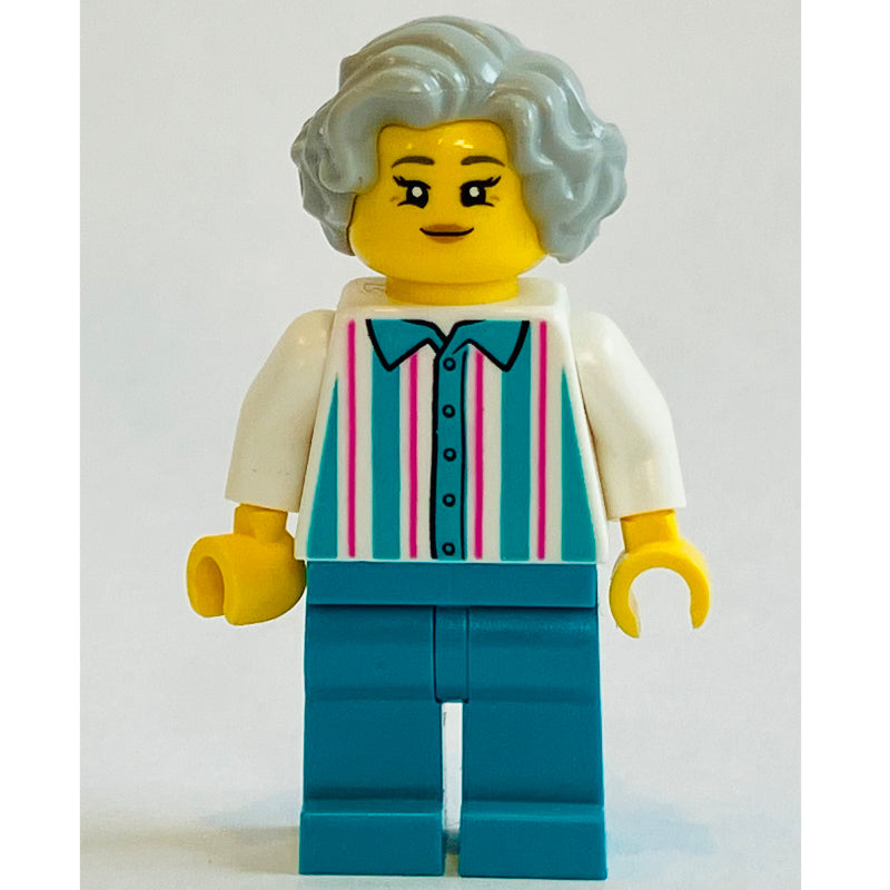 fig-015243 – White Stripes Torso, Dark Turquoise Legs, Light Bluish Grey Hair