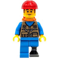 fig-015278 – Train Work, Dark Tan Torso, Dark Azure Legs, Prosthetic Leg, Red Hat, Orange Air Tanks