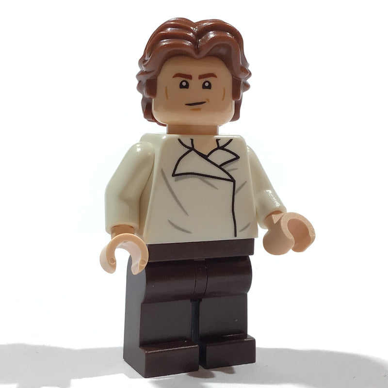 fig-015308 – Han Solo, White Shirt, Dark Brown Legs, Dual Sided Head Open Mouth / Closed Eyes with Open Mouth, Ruffled Hair