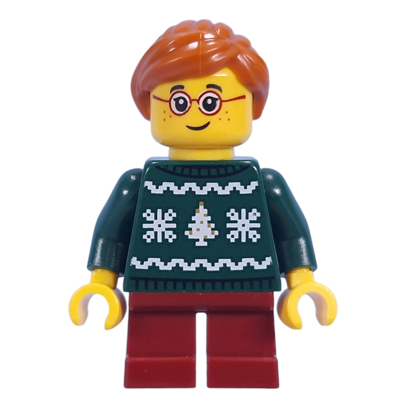 fig-015468 – Kid, Dark Green Sweater, Dark Red Legs, Dark Orange Hair