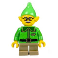 fig-015554 – Elf / Postal Elf - Bright Green Torso, Dark Tan Legs, Bright Green Hat, Glasses and Moustache