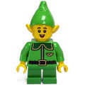 fig-015557 – Elf / Postal Elf - Bright Green Torso, Green Legs, Bright Green Hat, Dark Green Collar, Open Mouth Smile