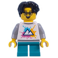fig-015613 – Kid - White Torso with Mountains, Dark Turquoise Legs, Black Hair