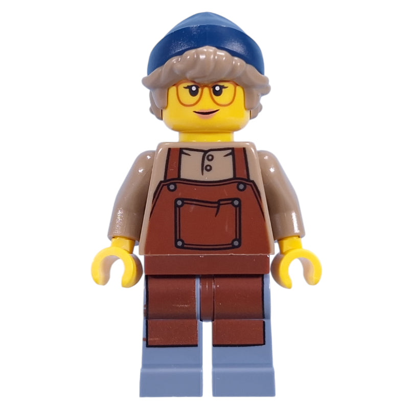 fig-015614 – Barista, Reddish Brown Apron, Dark Blue Beanie