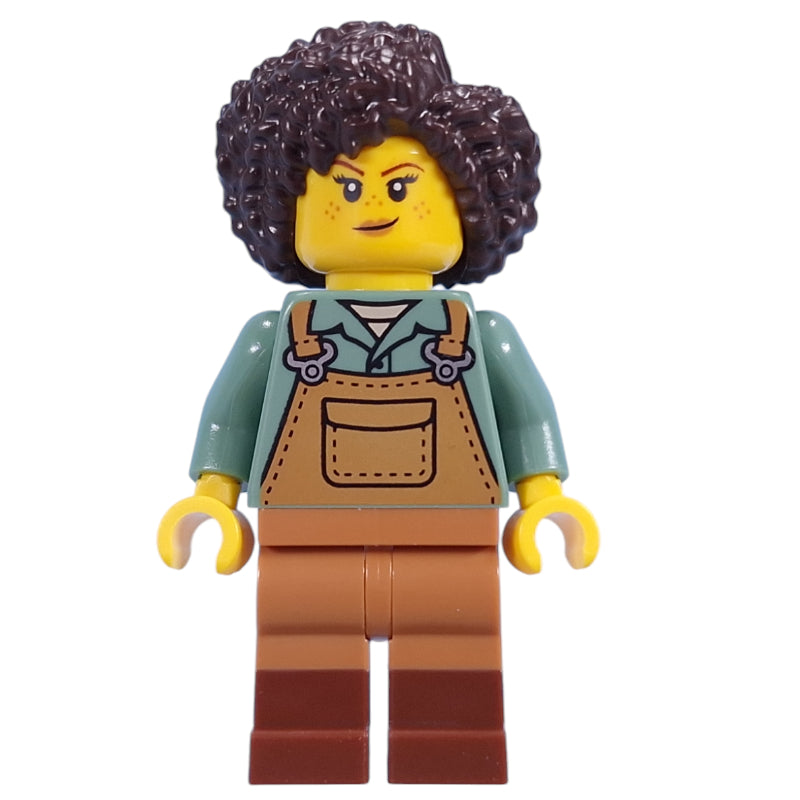 fig-015623 – Gardener, Sand Blue Torso, Medium Nougat Apron, Dark Brown Hair