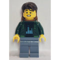 fig-015633 – Passenger, Dark Green Torso, Sand Blue Legs, Dark Brown Hair, Backpack