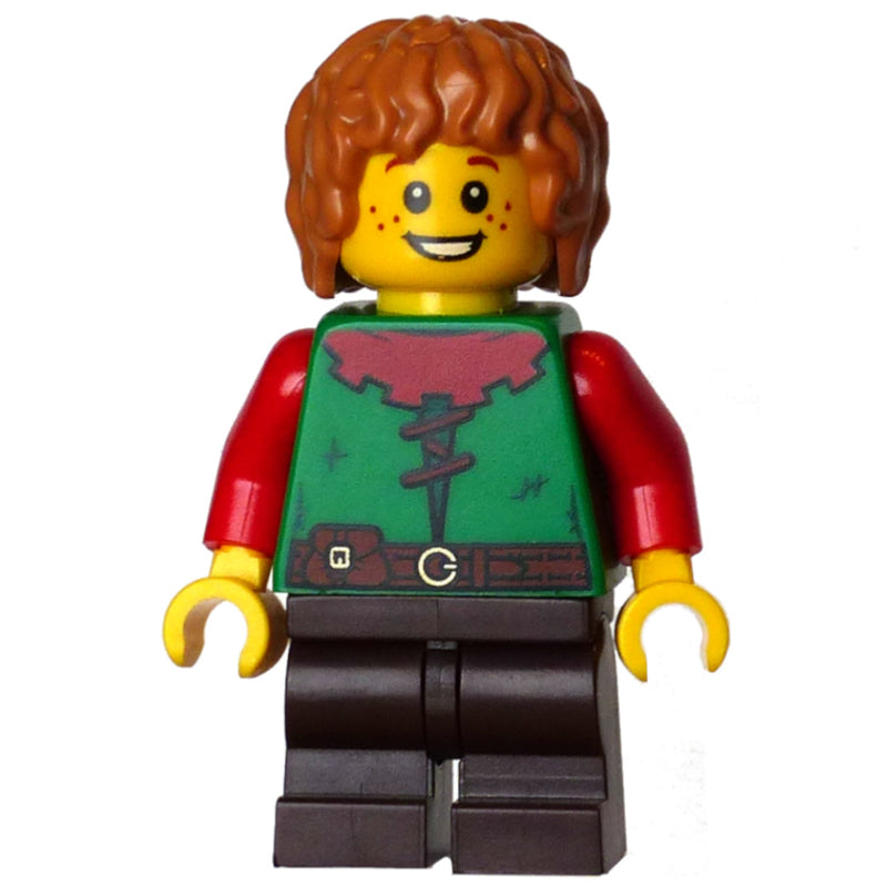 fig-015647 – Elf, Green Torso, Dark Brown Legs, Medium Nougat Hair