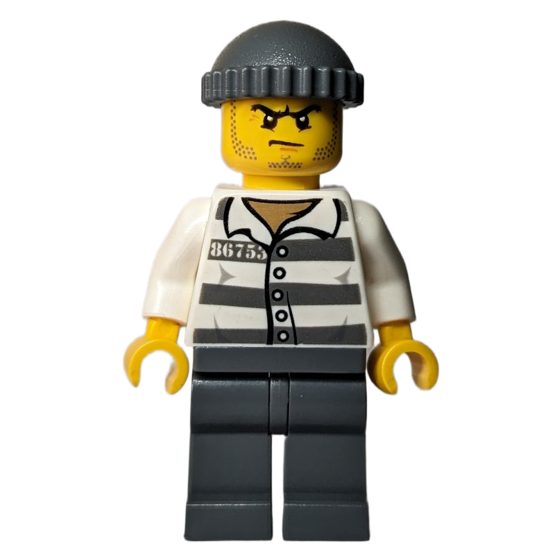 fig-015676 – Criminal, Prison Shirt with #86753, Dark Bluish Gray Legs, Dark Bluish Gray Hat