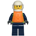fig-015730 – Police Officer, Vibrant Yellow Safety Vest, Dark BLue Legs, Orange Life Vest, White Helmet