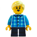 fig-015731 – Girl, White and Blue Plaid Shirt, Short Dark Blue Legs