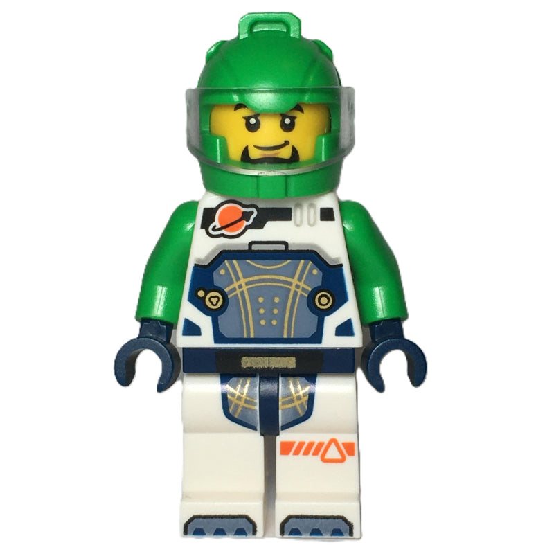 fig-015932 – Astronaut, White Spacesuit, Bright Green Helmet, Beard